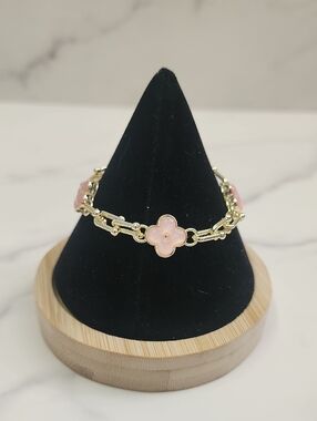 Pink Clover U Link Gold Filled Bracelet